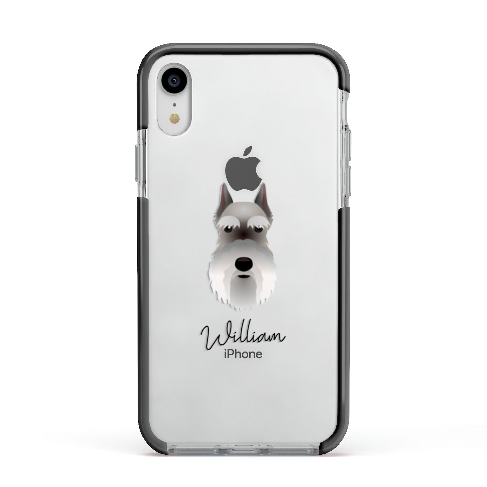 Miniature Schnauzer Personalised Apple iPhone XR Impact Case Black Edge on Silver Phone