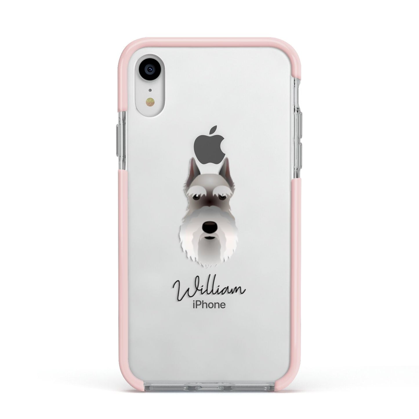 Miniature Schnauzer Personalised Apple iPhone XR Impact Case Pink Edge on Silver Phone