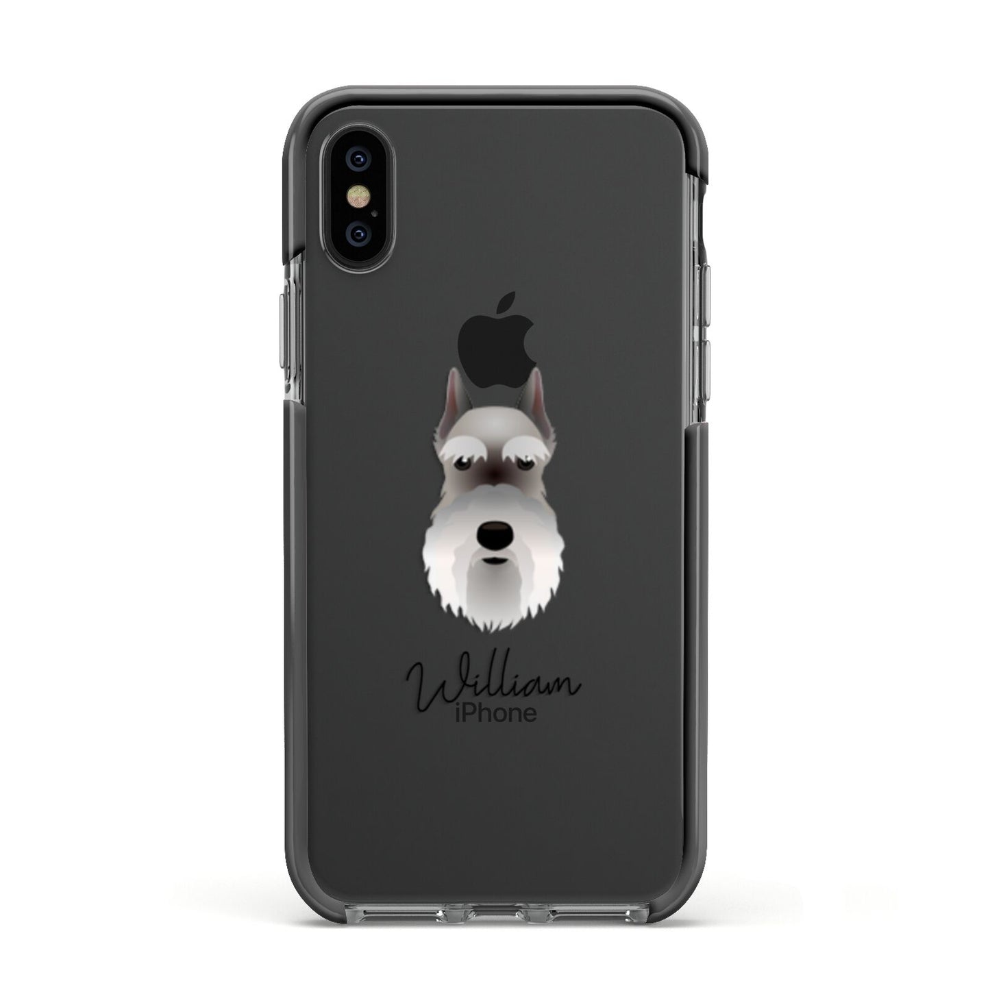 Miniature Schnauzer Personalised Apple iPhone Xs Impact Case Black Edge on Black Phone