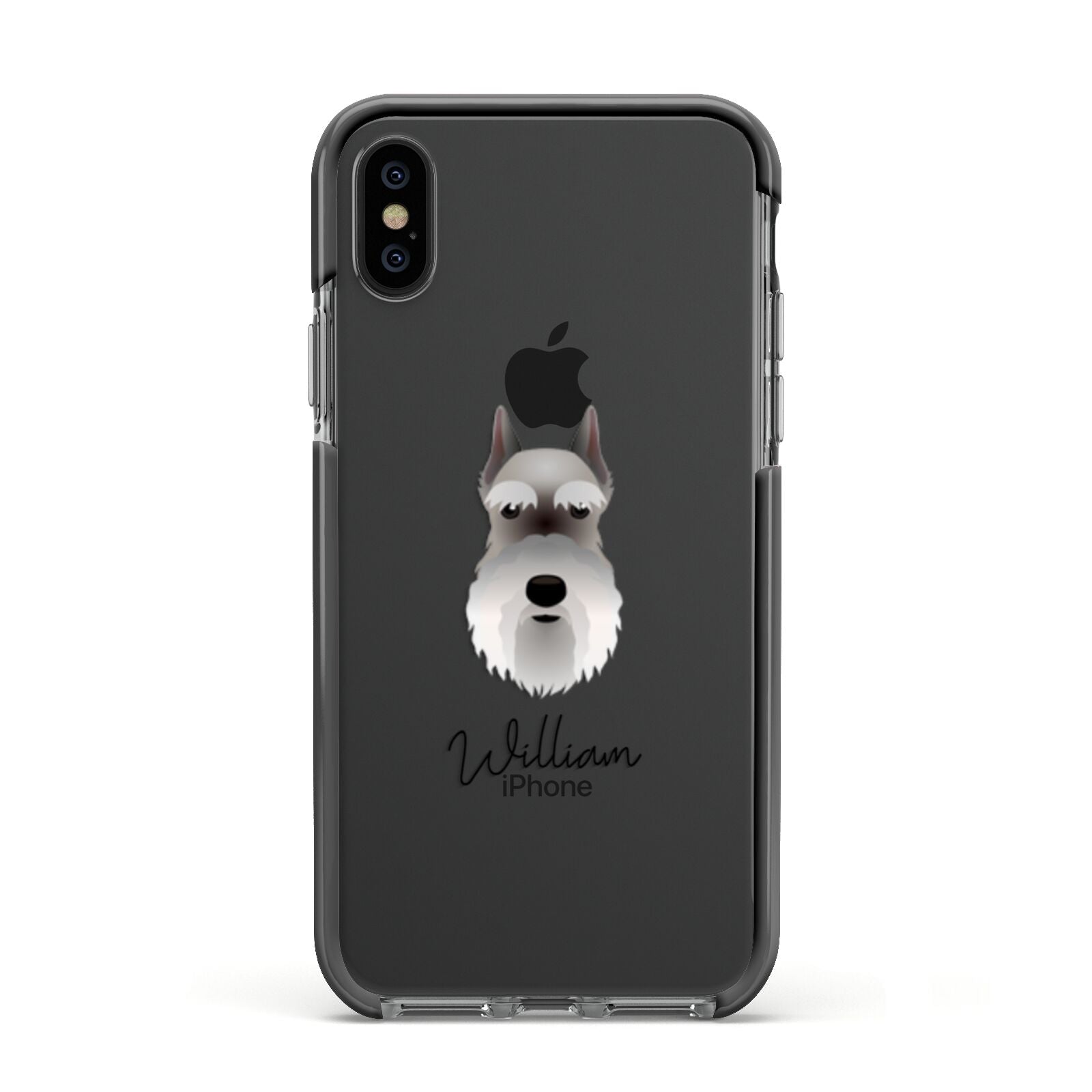 Miniature Schnauzer Personalised Apple iPhone Xs Impact Case Black Edge on Black Phone