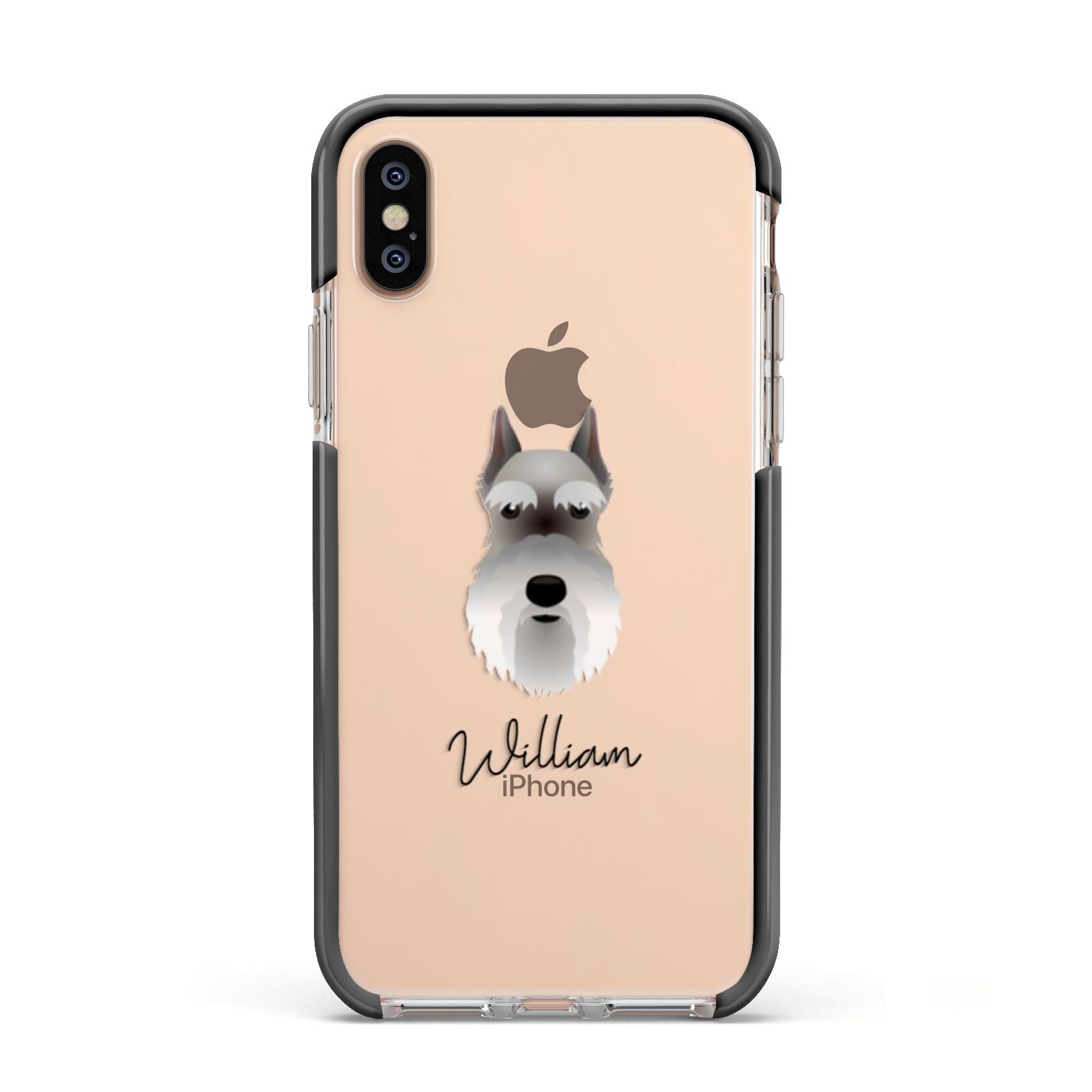 Miniature Schnauzer Personalised Apple iPhone Xs Impact Case Black Edge on Gold Phone