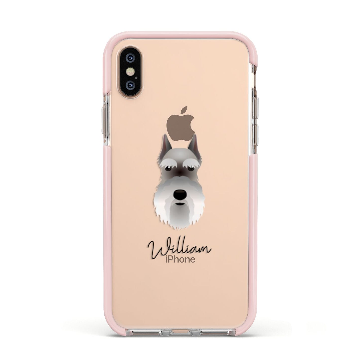 Miniature Schnauzer Personalised Apple iPhone Xs Impact Case Pink Edge on Gold Phone