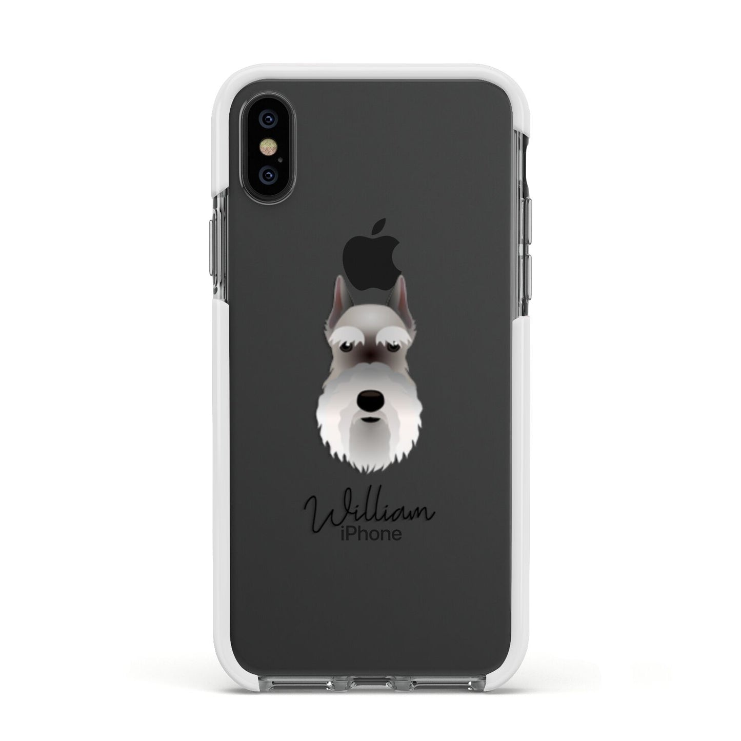Miniature Schnauzer Personalised Apple iPhone Xs Impact Case White Edge on Black Phone