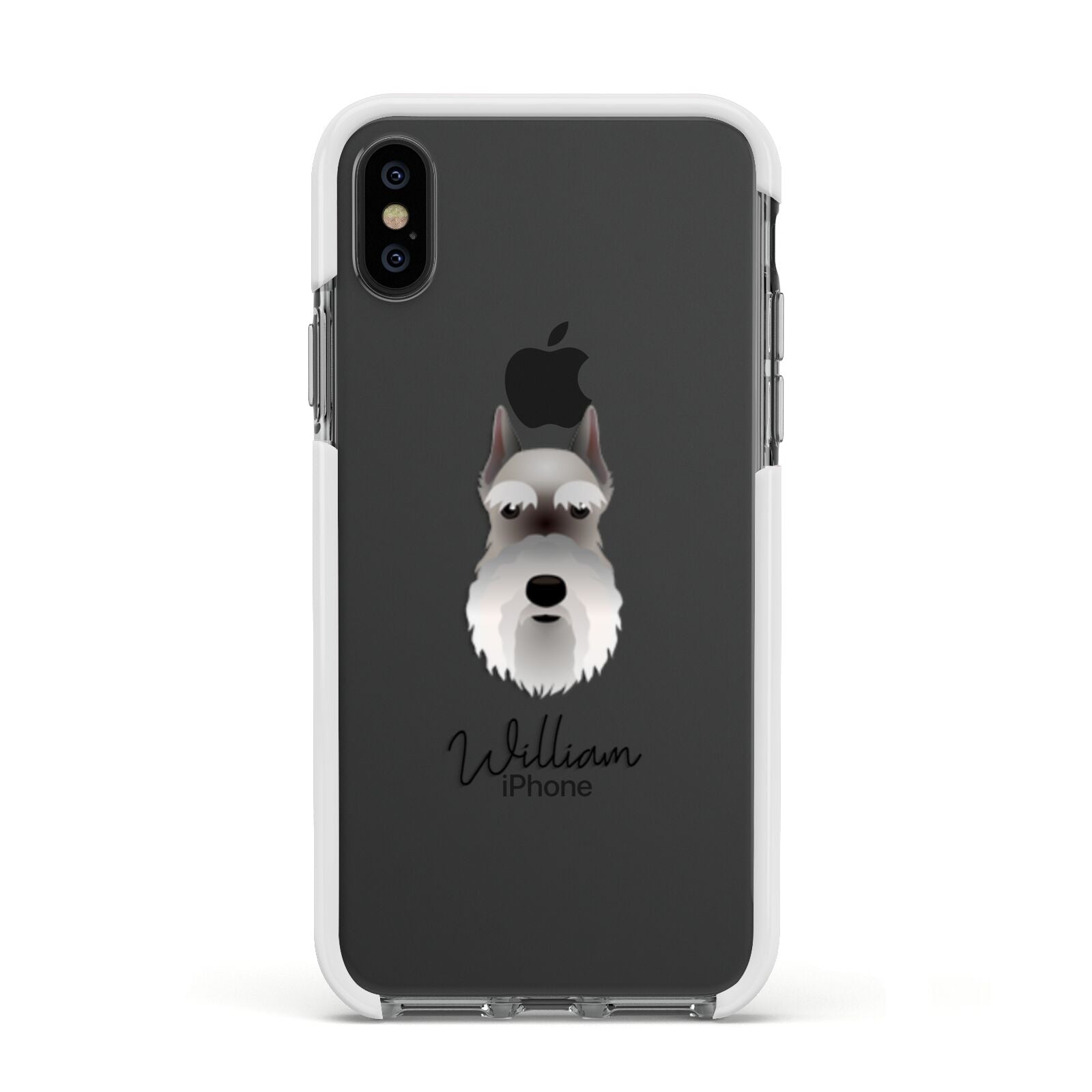 Miniature Schnauzer Personalised Apple iPhone Xs Impact Case White Edge on Black Phone