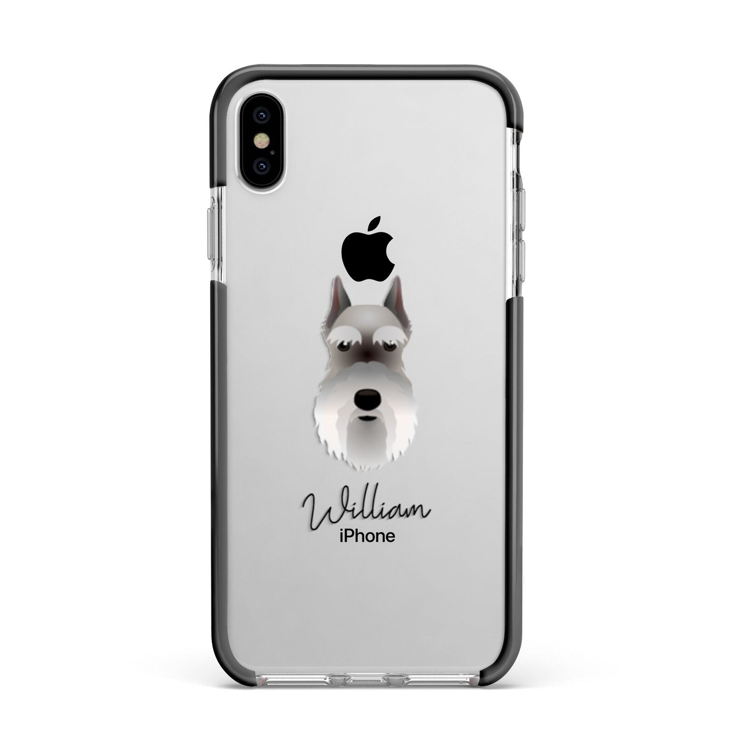 Miniature Schnauzer Personalised Apple iPhone Xs Max Impact Case Black Edge on Silver Phone
