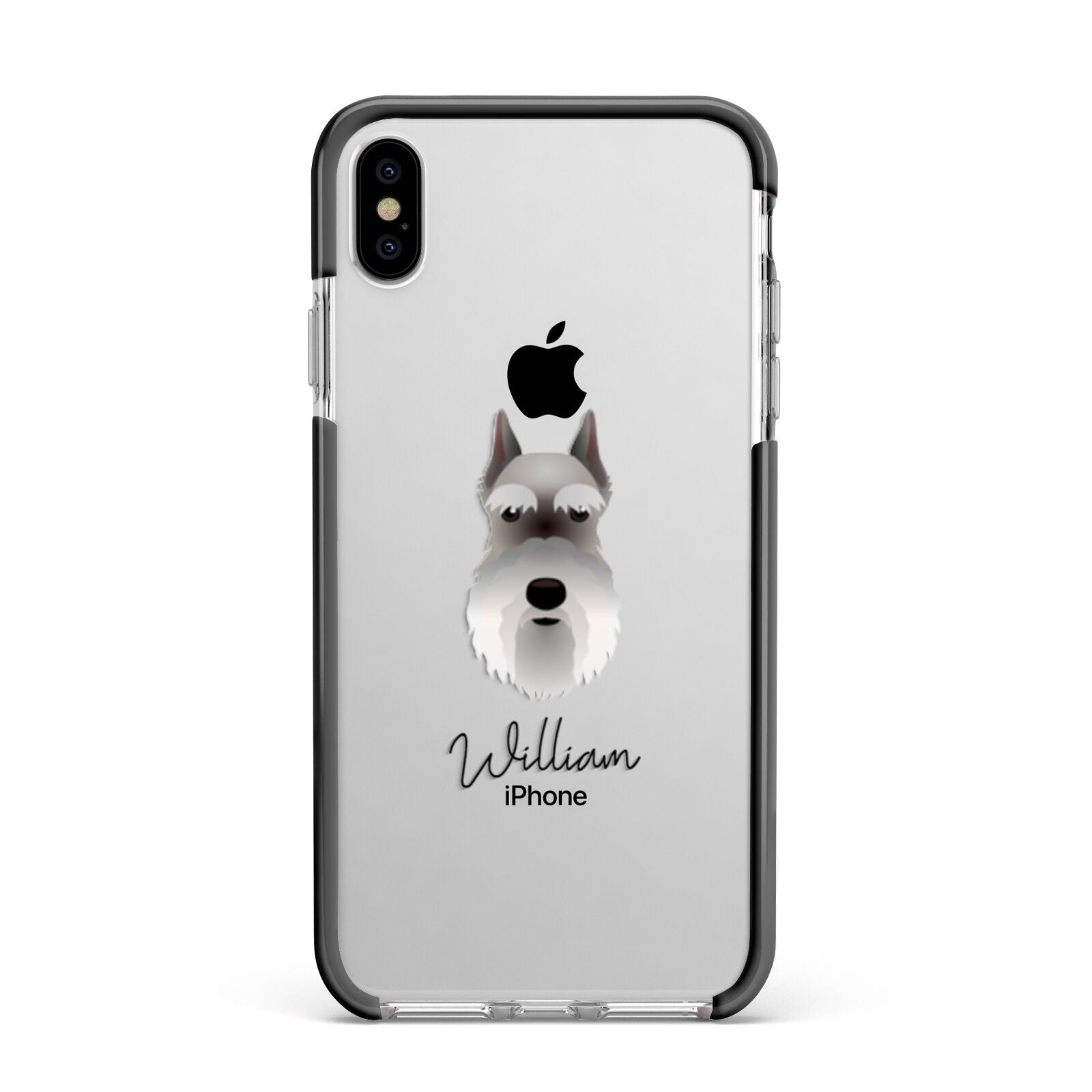 Miniature Schnauzer Personalised Apple iPhone Xs Max Impact Case Black Edge on Silver Phone