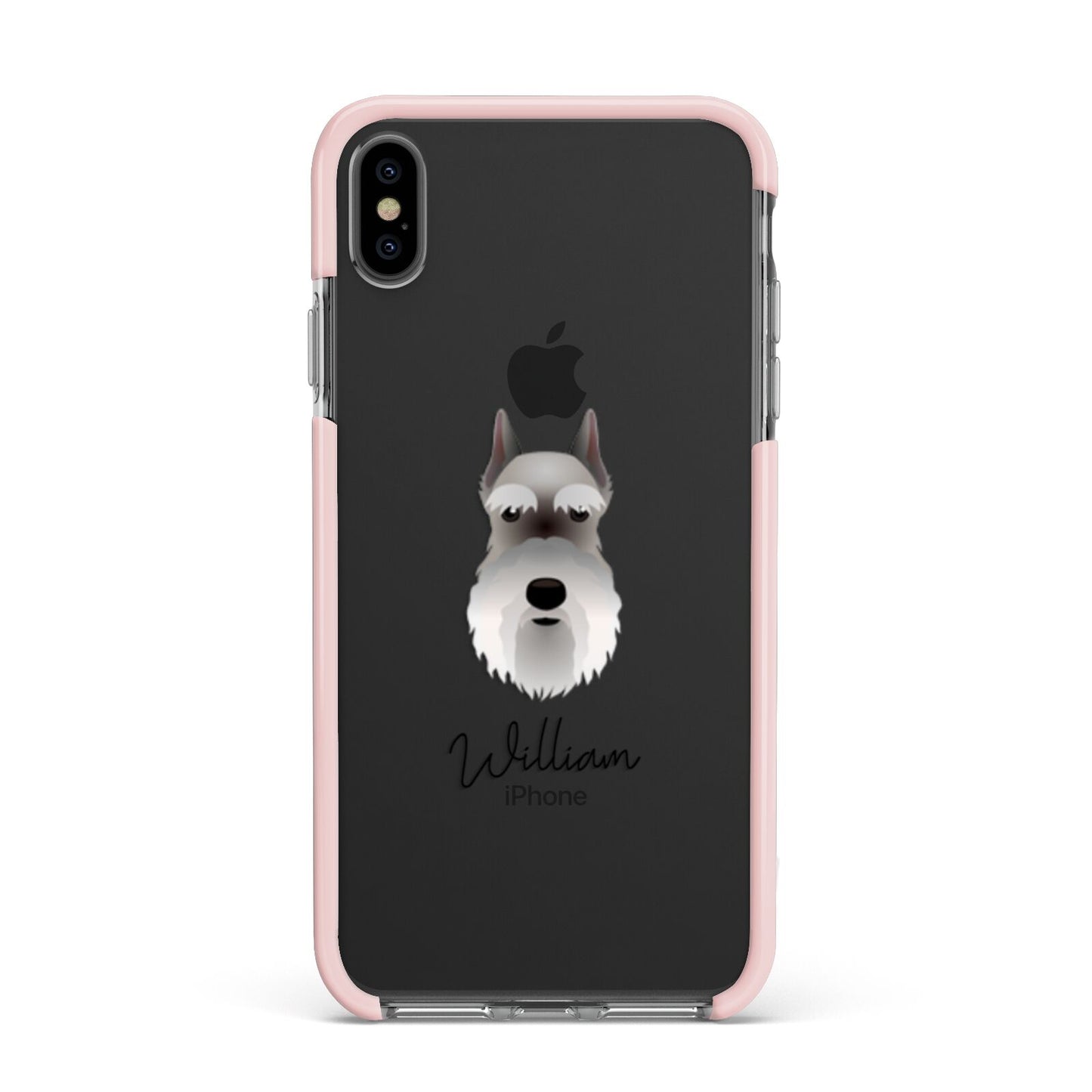 Miniature Schnauzer Personalised Apple iPhone Xs Max Impact Case Pink Edge on Black Phone