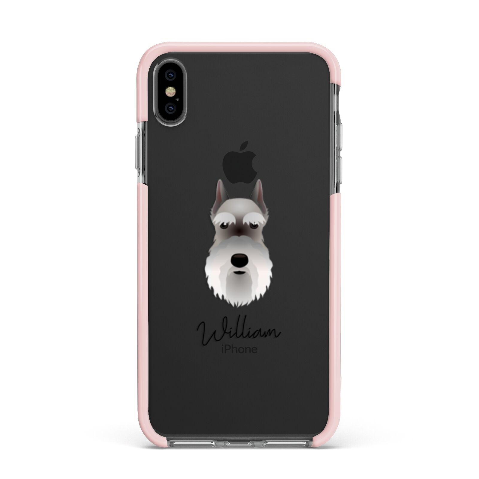 Miniature Schnauzer Personalised Apple iPhone Xs Max Impact Case Pink Edge on Black Phone