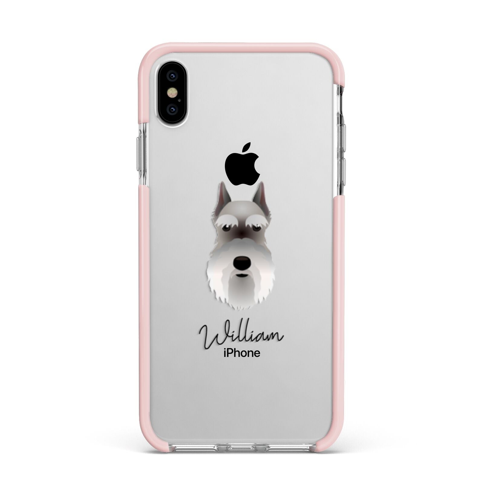 Miniature Schnauzer Personalised Apple iPhone Xs Max Impact Case Pink Edge on Silver Phone