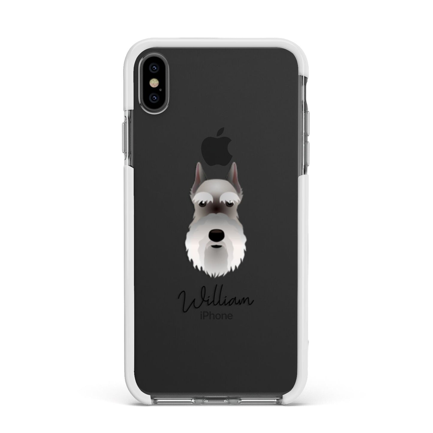 Miniature Schnauzer Personalised Apple iPhone Xs Max Impact Case White Edge on Black Phone