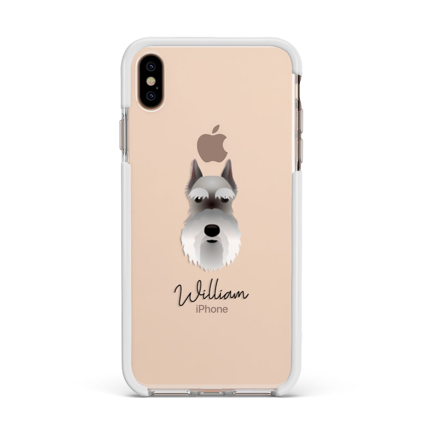 Miniature Schnauzer Personalised Apple iPhone Xs Max Impact Case White Edge on Gold Phone