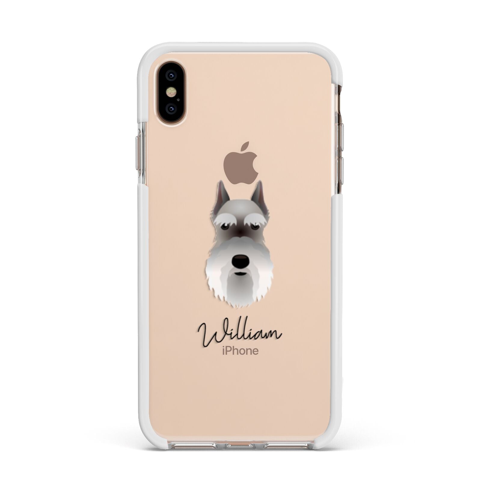 Miniature Schnauzer Personalised Apple iPhone Xs Max Impact Case White Edge on Gold Phone