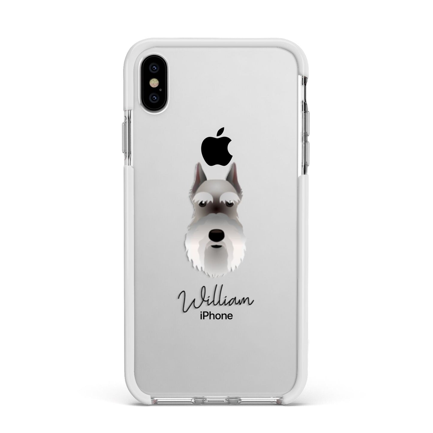 Miniature Schnauzer Personalised Apple iPhone Xs Max Impact Case White Edge on Silver Phone