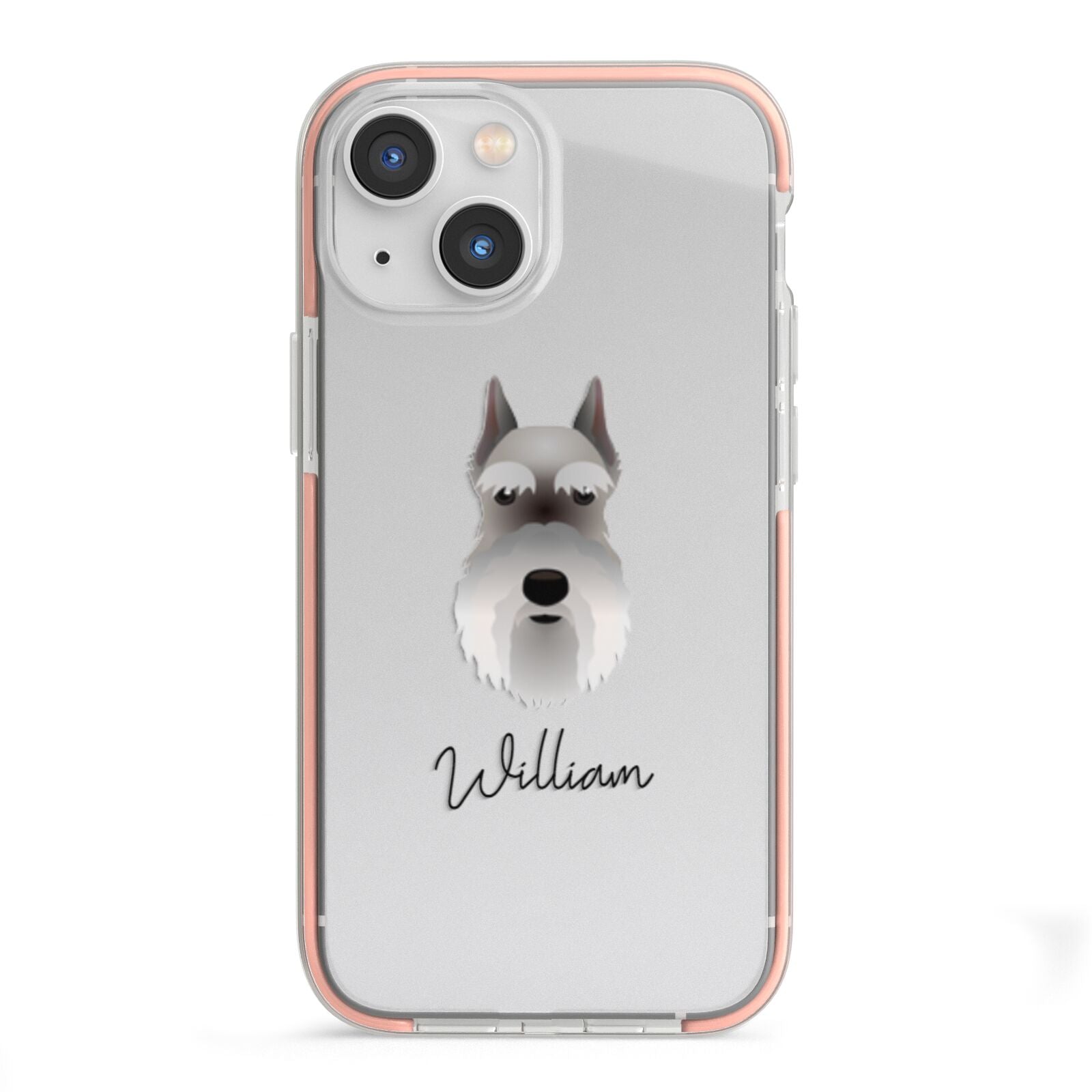 Miniature Schnauzer Personalised iPhone 13 Mini TPU Impact Case with Pink Edges