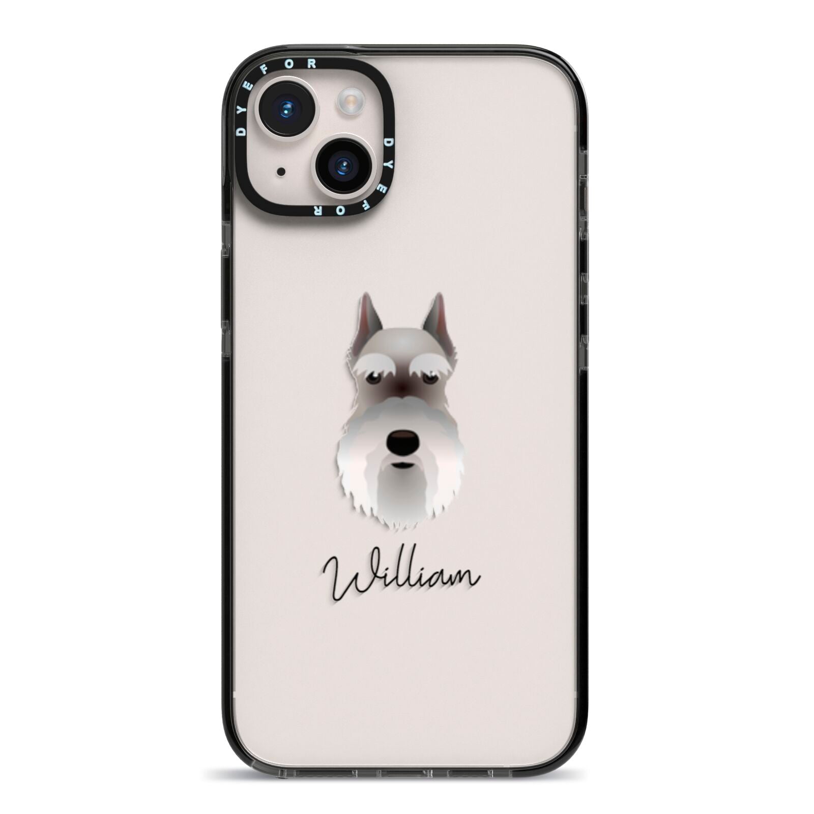 Miniature Schnauzer Personalised iPhone 14 Plus Black Impact Case on Silver phone