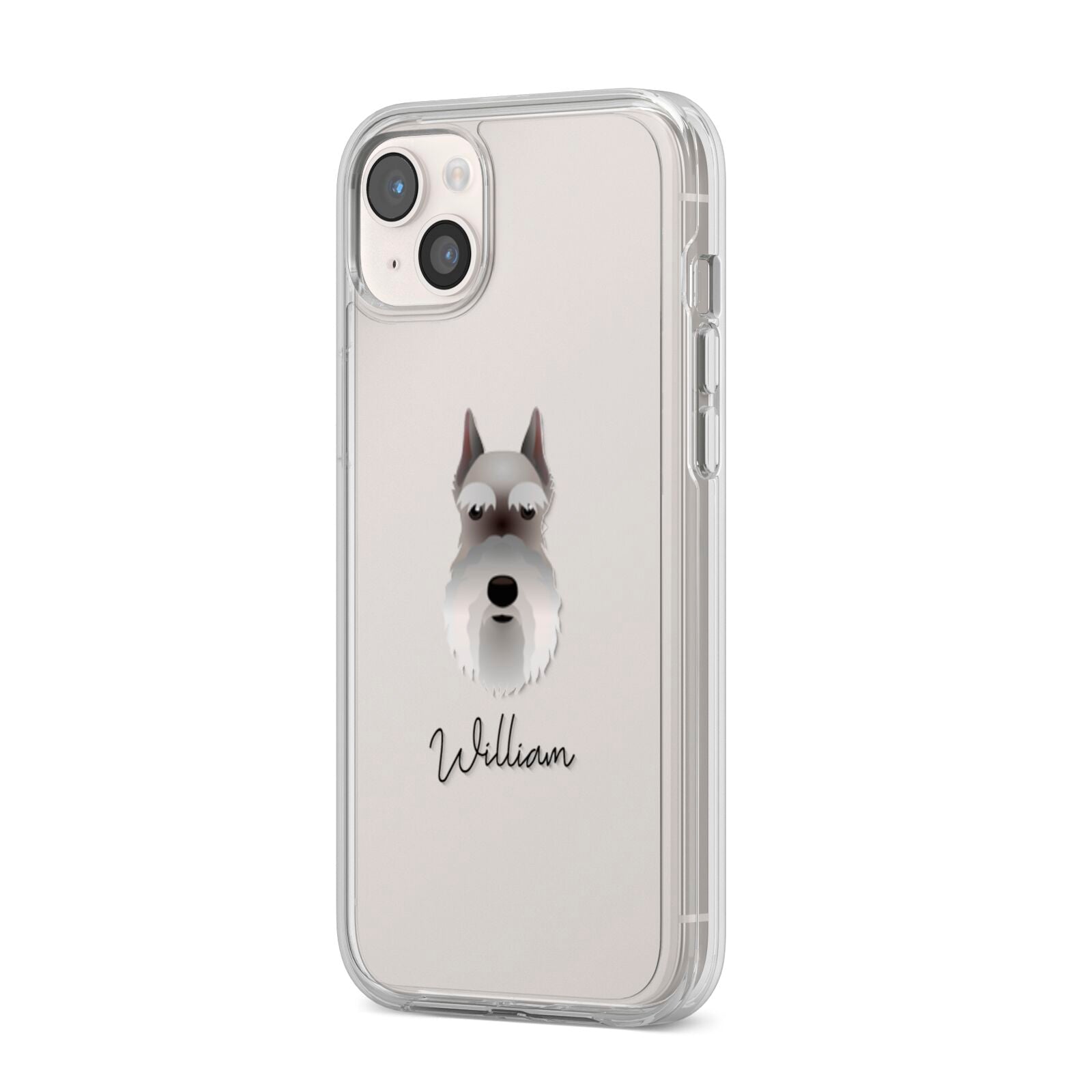Miniature Schnauzer Personalised iPhone 14 Plus Clear Tough Case Starlight Angled Image