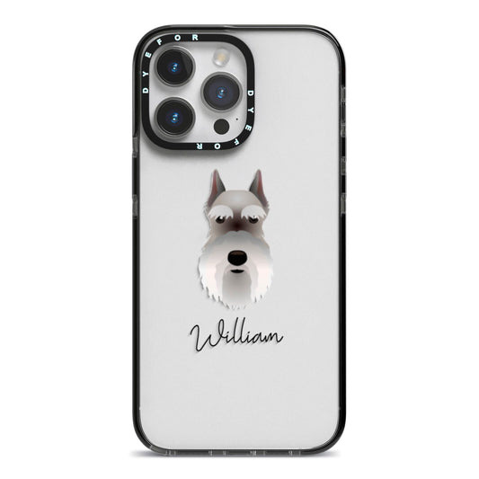 Miniature Schnauzer Personalised iPhone 14 Pro Max Black Impact Case on Silver phone
