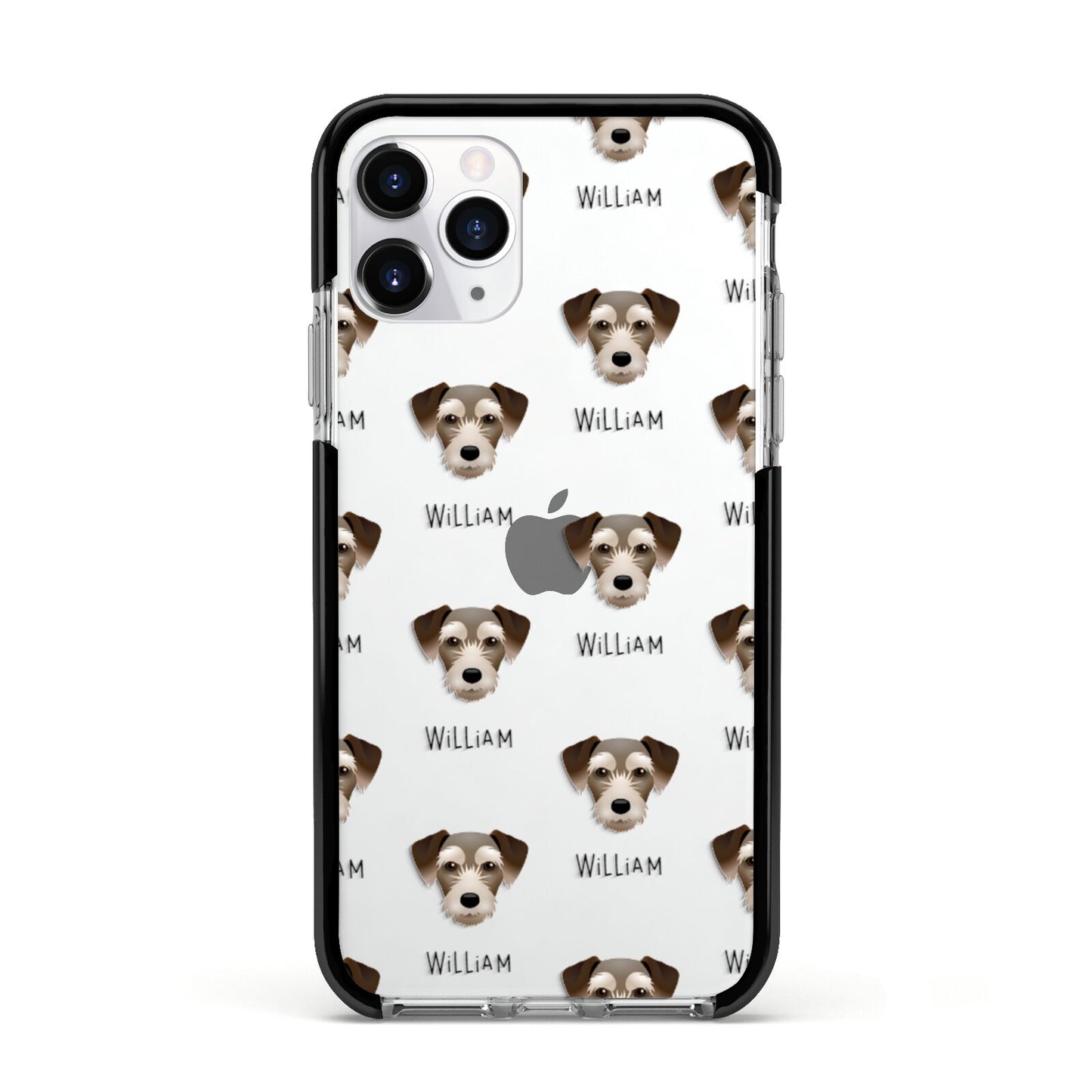 Miniature Schnoxie Icon with Name Apple iPhone 11 Pro in Silver with Black Impact Case