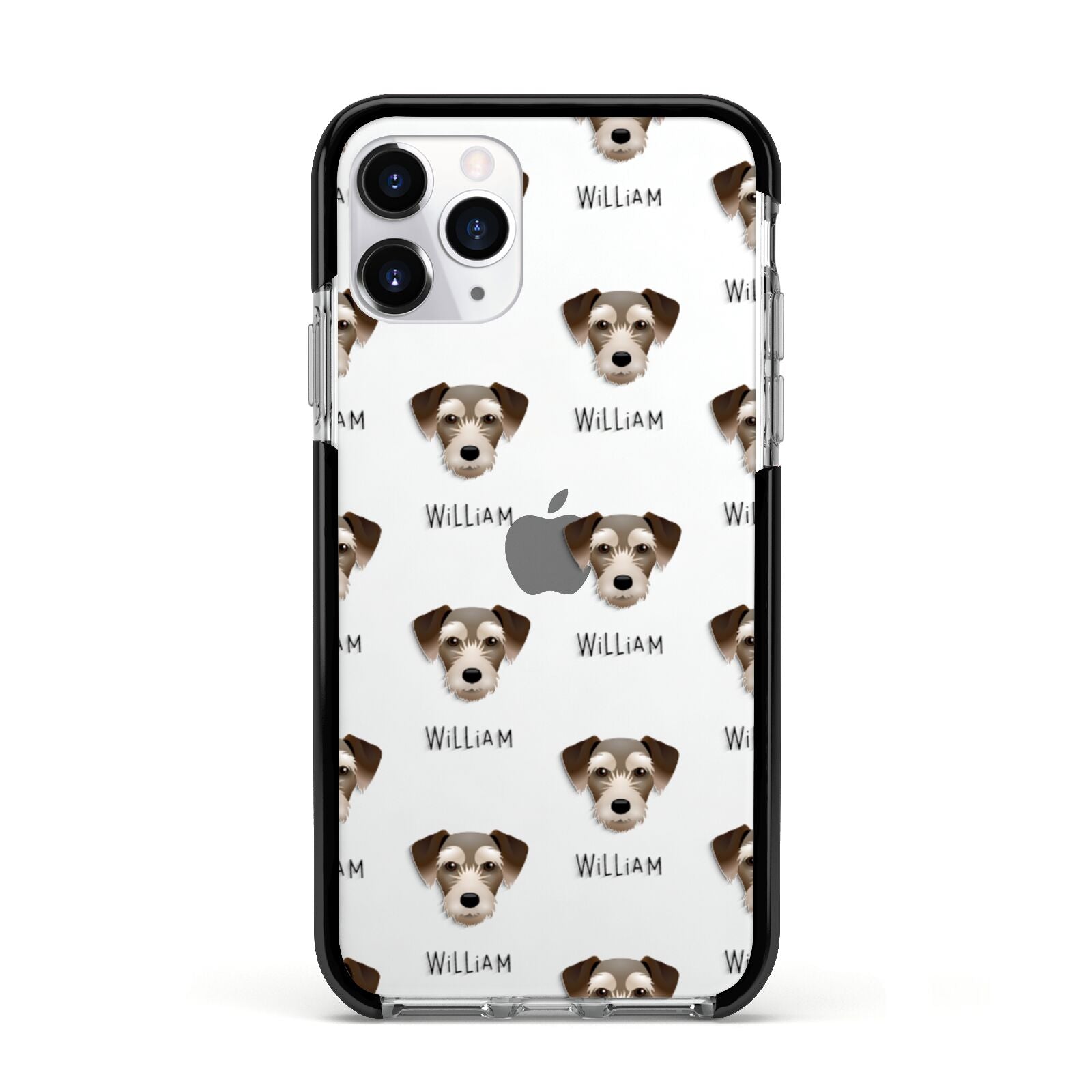 Miniature Schnoxie Icon with Name Apple iPhone 11 Pro in Silver with Black Impact Case