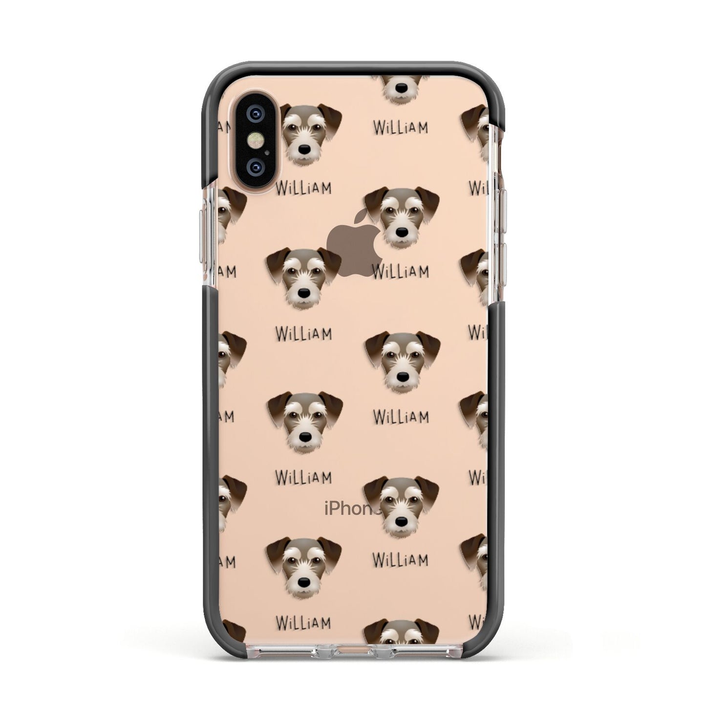 Miniature Schnoxie Icon with Name Apple iPhone Xs Impact Case Black Edge on Gold Phone