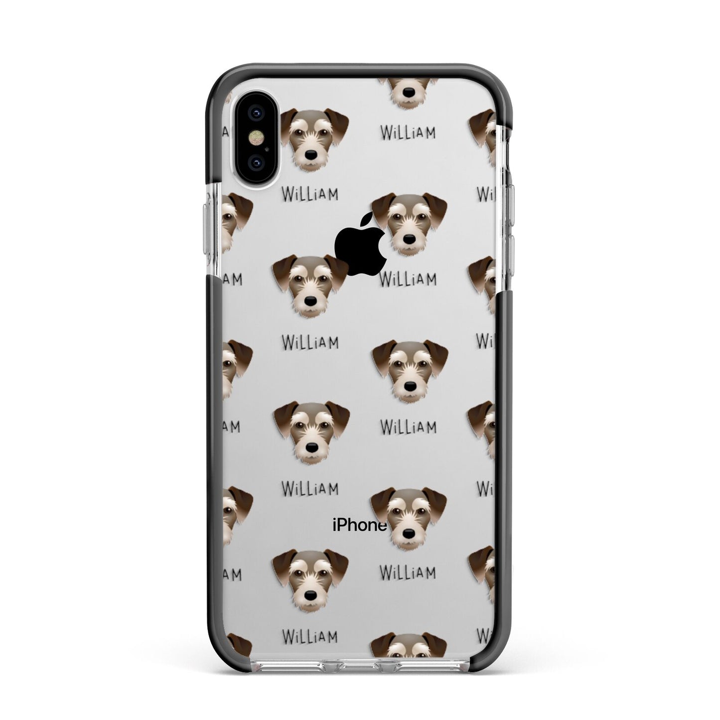 Miniature Schnoxie Icon with Name Apple iPhone Xs Max Impact Case Black Edge on Silver Phone