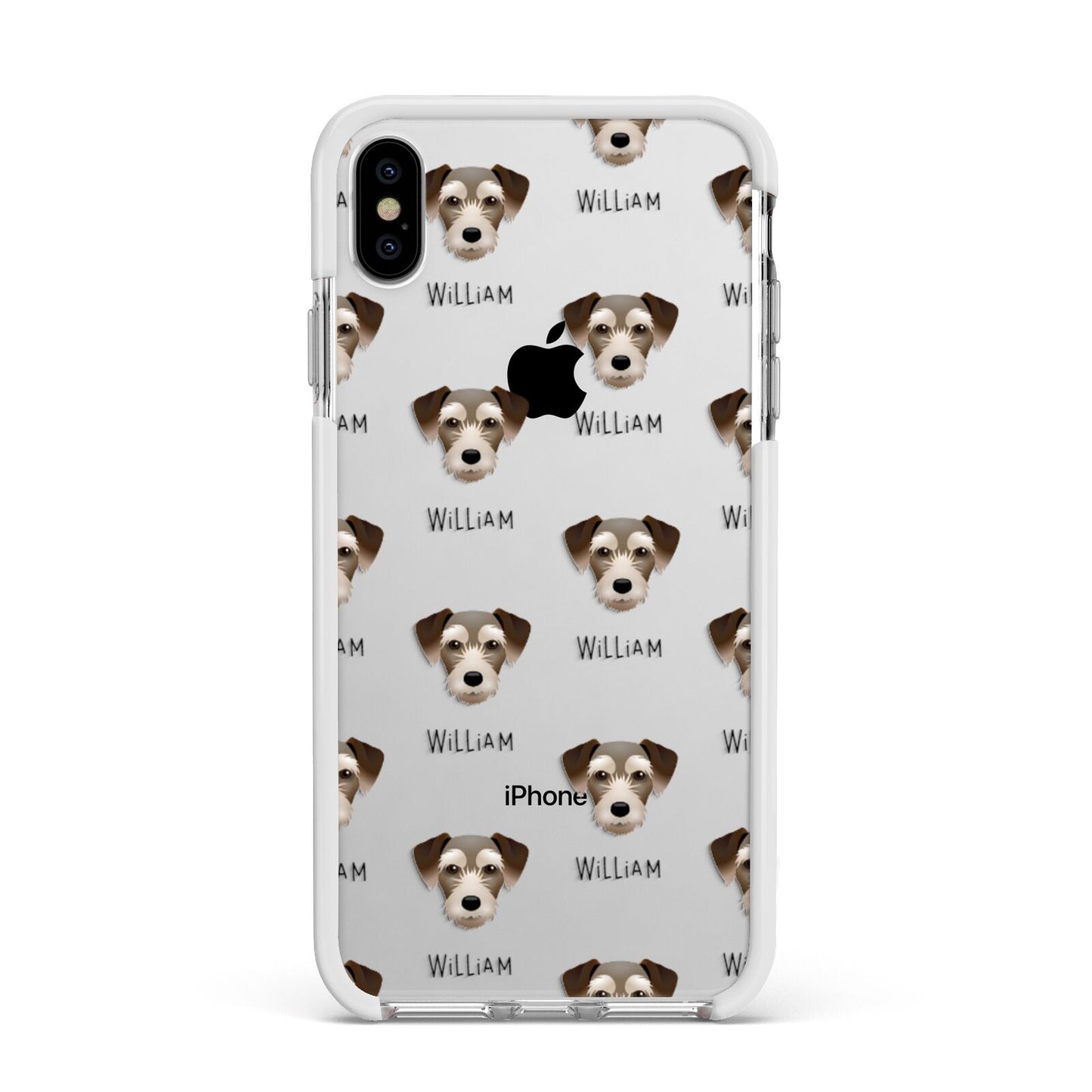 Miniature Schnoxie Icon with Name Apple iPhone Xs Max Impact Case White Edge on Silver Phone
