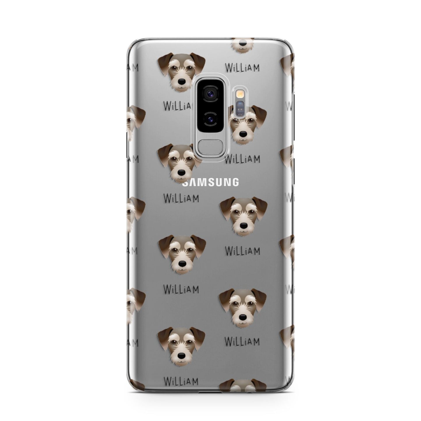 Miniature Schnoxie Icon with Name Samsung Galaxy S9 Plus Case on Silver phone