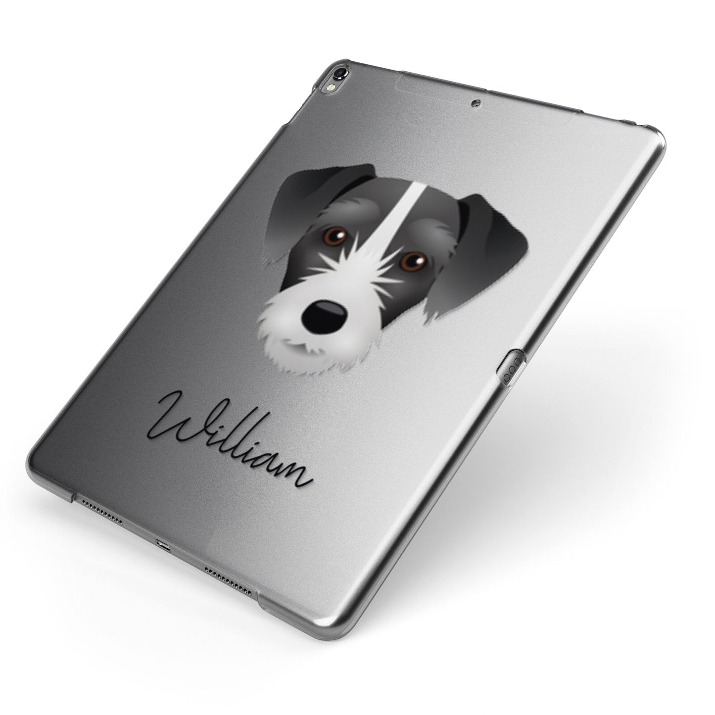 Miniature Schnoxie Personalised Apple iPad Case on Grey iPad Side View