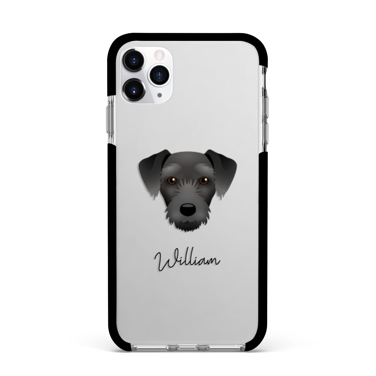 Miniature Schnoxie Personalised Apple iPhone 11 Pro Max in Silver with Black Impact Case