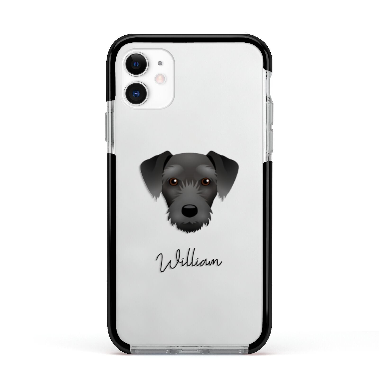 Miniature Schnoxie Personalised Apple iPhone 11 in White with Black Impact Case