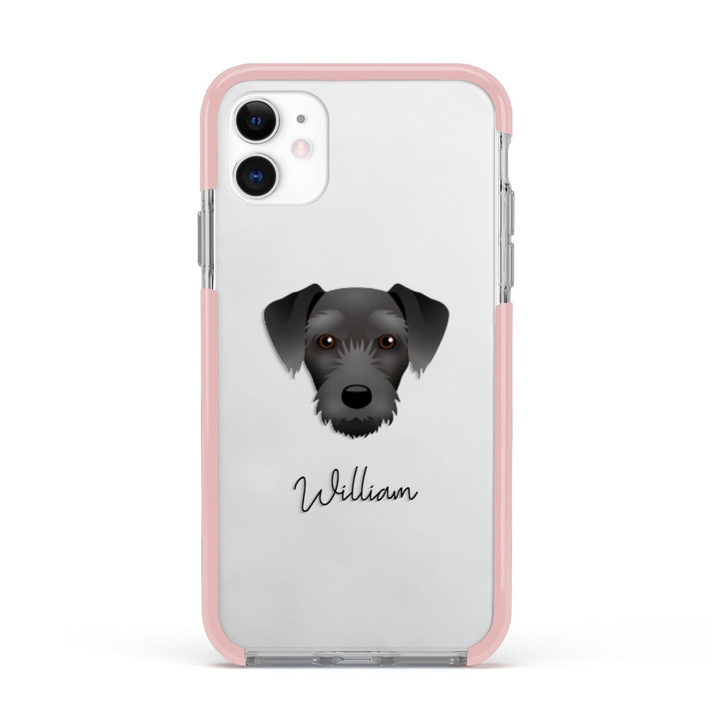 Miniature Schnoxie Personalised Apple iPhone 11 in White with Pink Impact Case