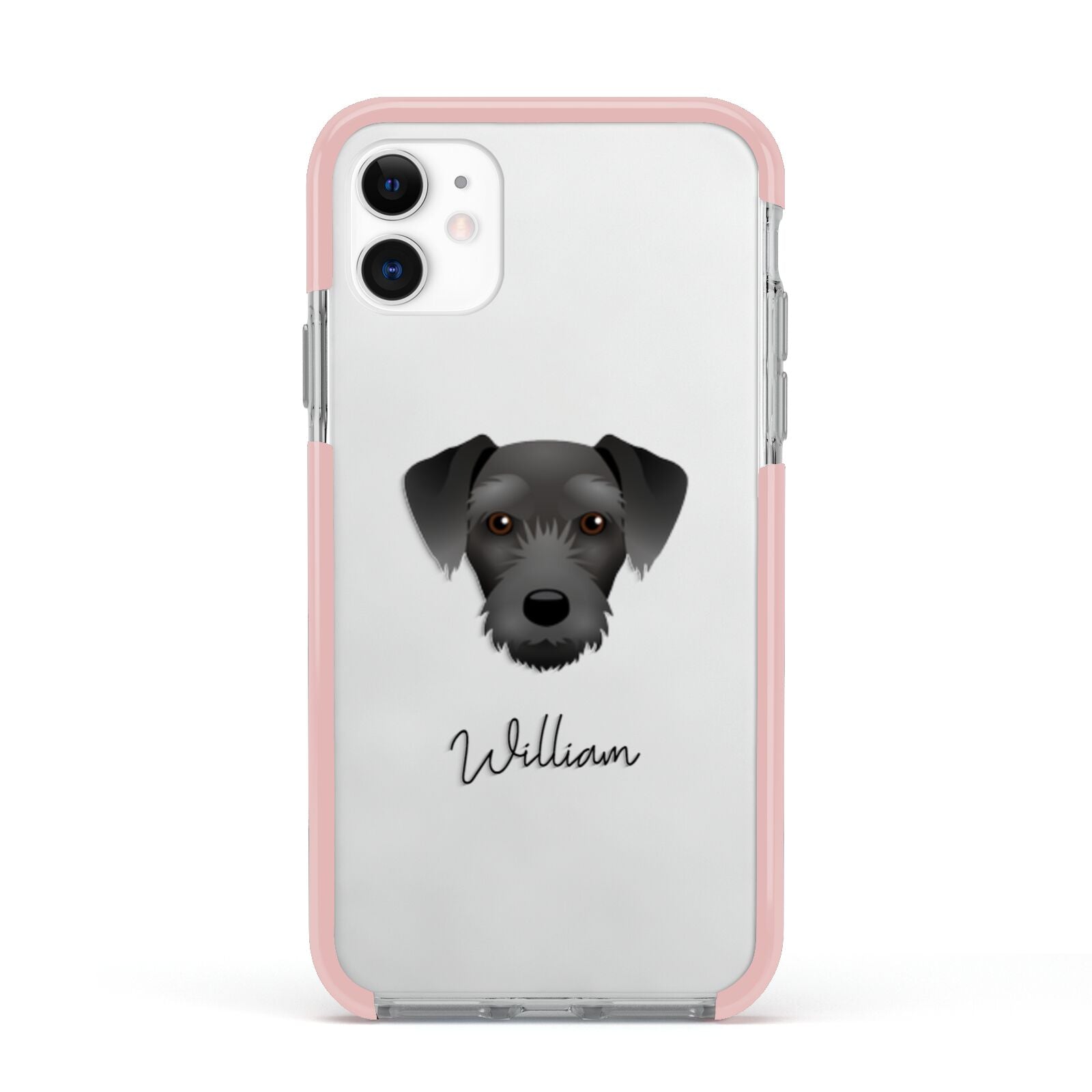 Miniature Schnoxie Personalised Apple iPhone 11 in White with Pink Impact Case
