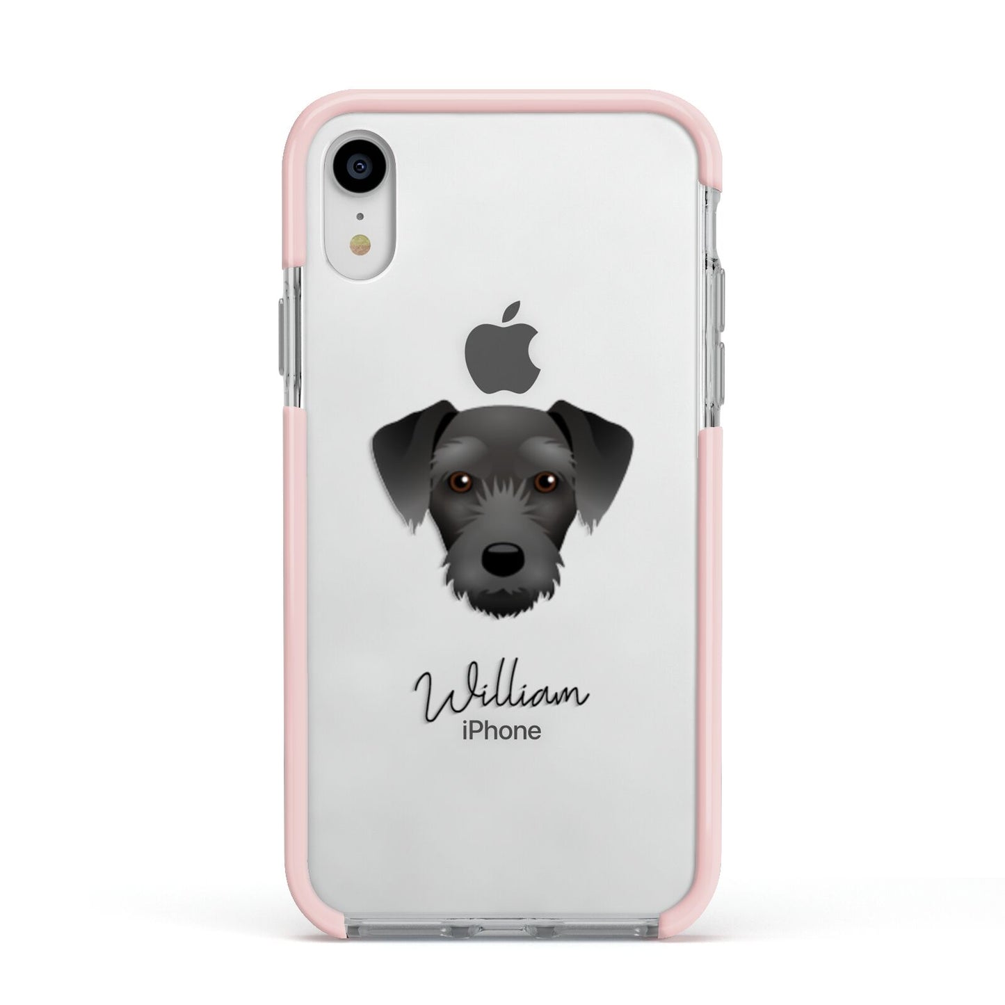 Miniature Schnoxie Personalised Apple iPhone XR Impact Case Pink Edge on Silver Phone