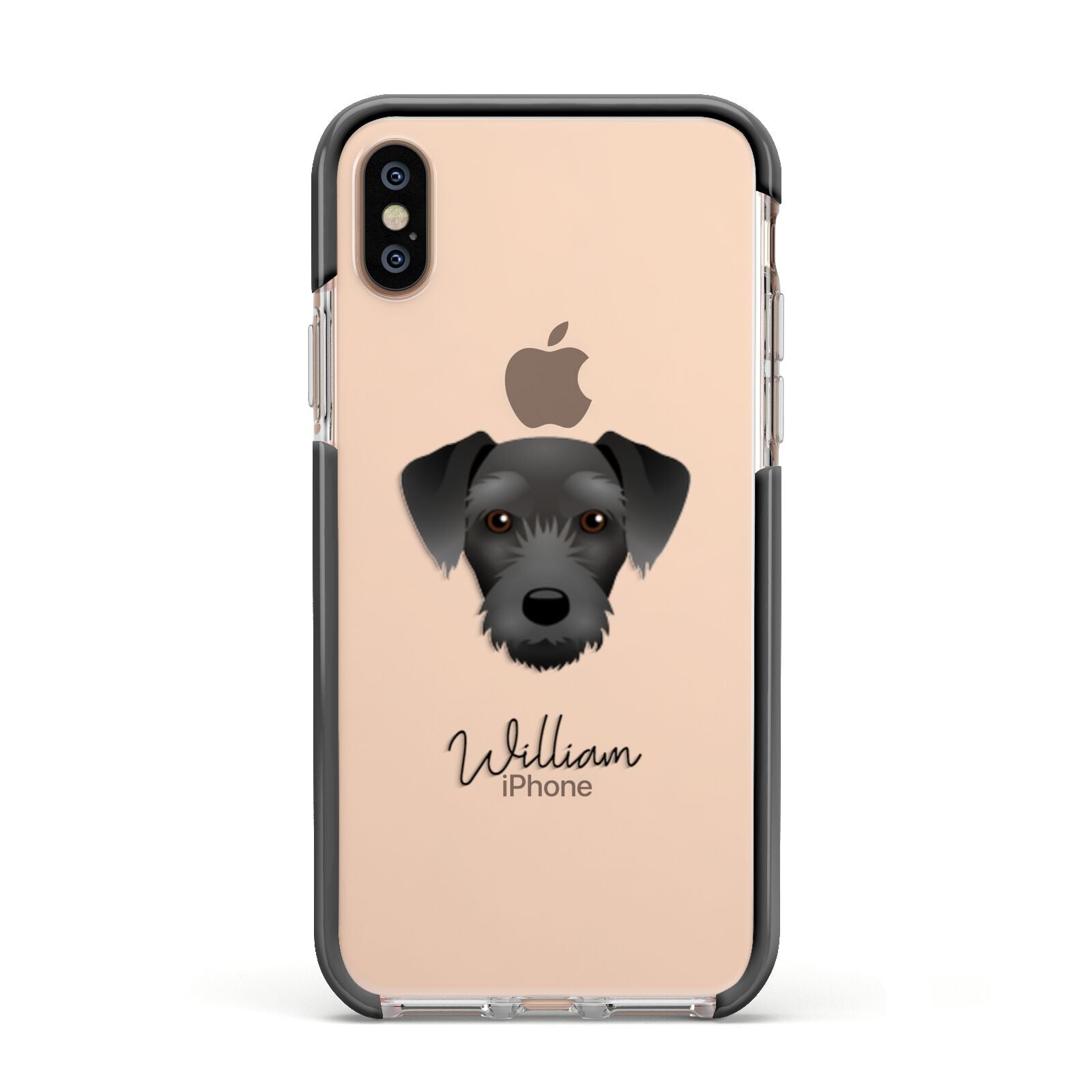 Miniature Schnoxie Personalised Apple iPhone Xs Impact Case Black Edge on Gold Phone