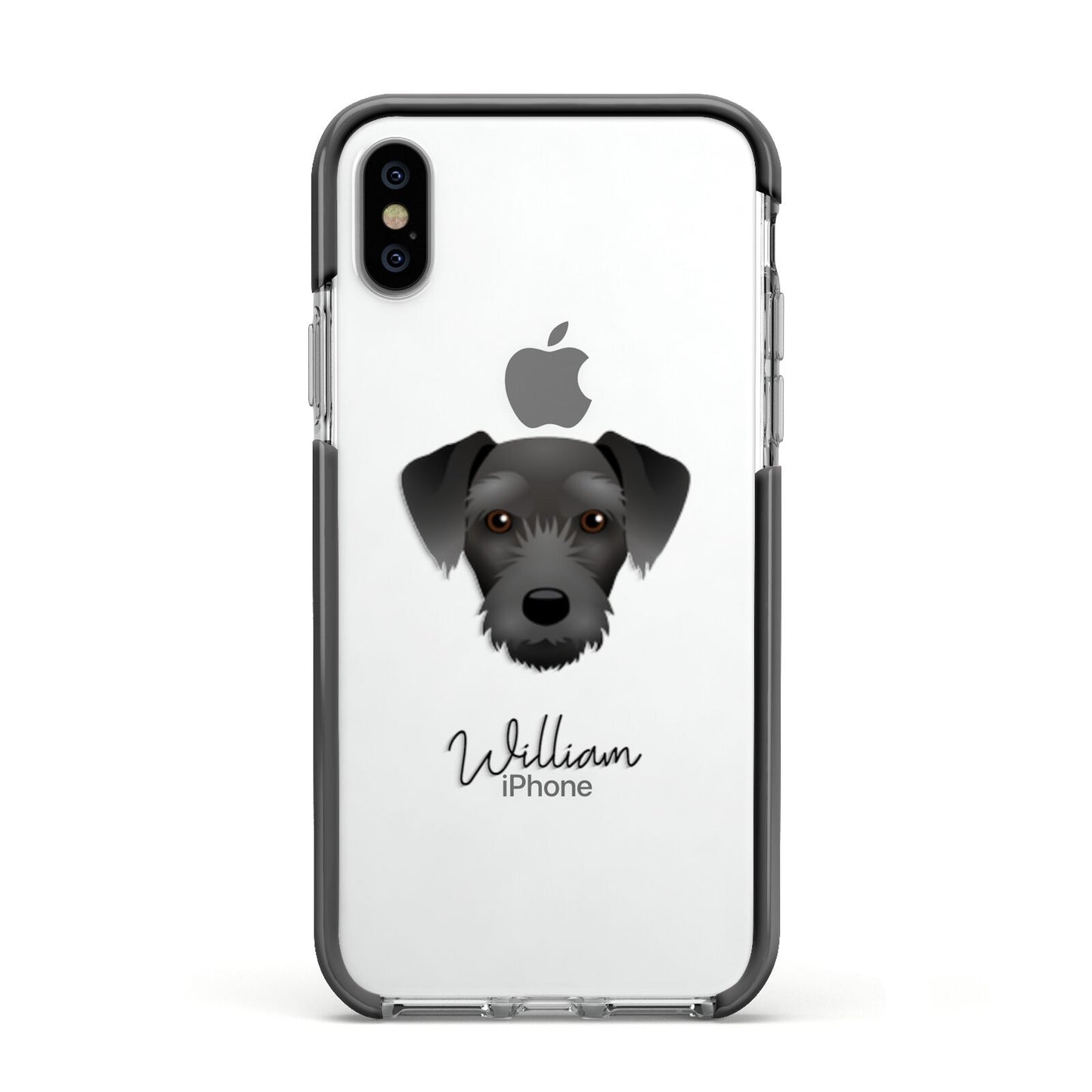 Miniature Schnoxie Personalised Apple iPhone Xs Impact Case Black Edge on Silver Phone