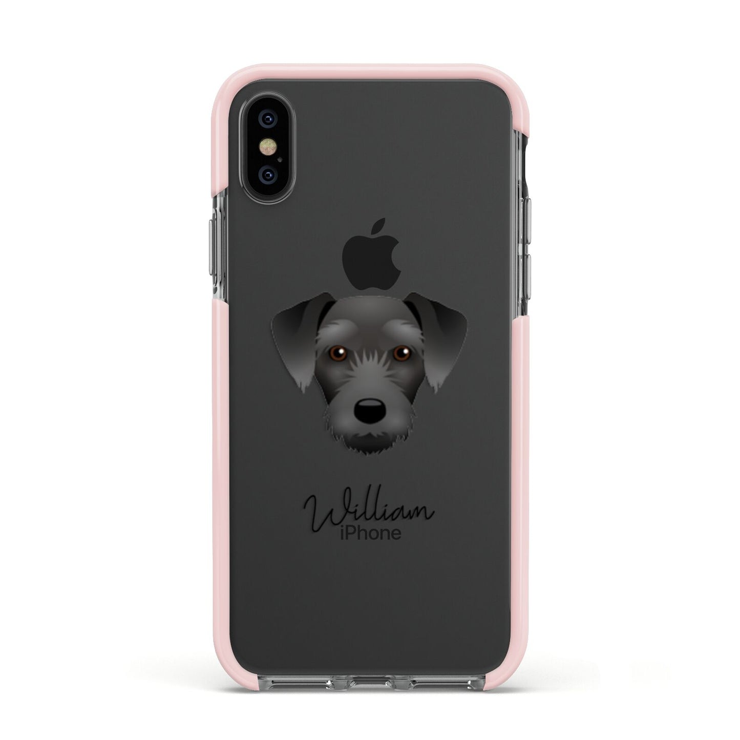 Miniature Schnoxie Personalised Apple iPhone Xs Impact Case Pink Edge on Black Phone