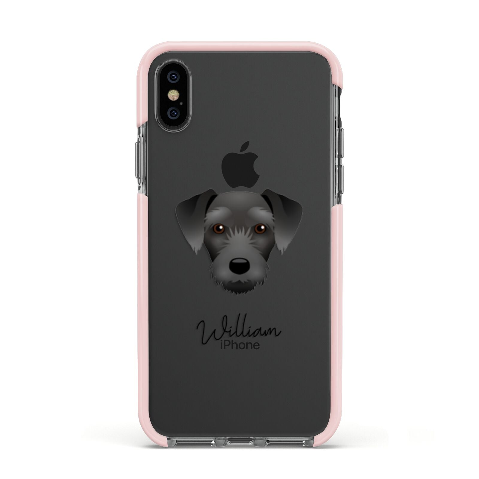 Miniature Schnoxie Personalised Apple iPhone Xs Impact Case Pink Edge on Black Phone