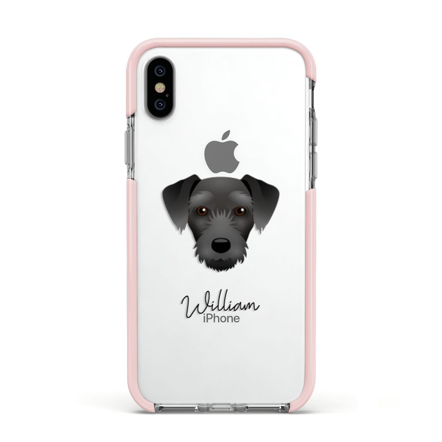 Miniature Schnoxie Personalised Apple iPhone Xs Impact Case Pink Edge on Silver Phone