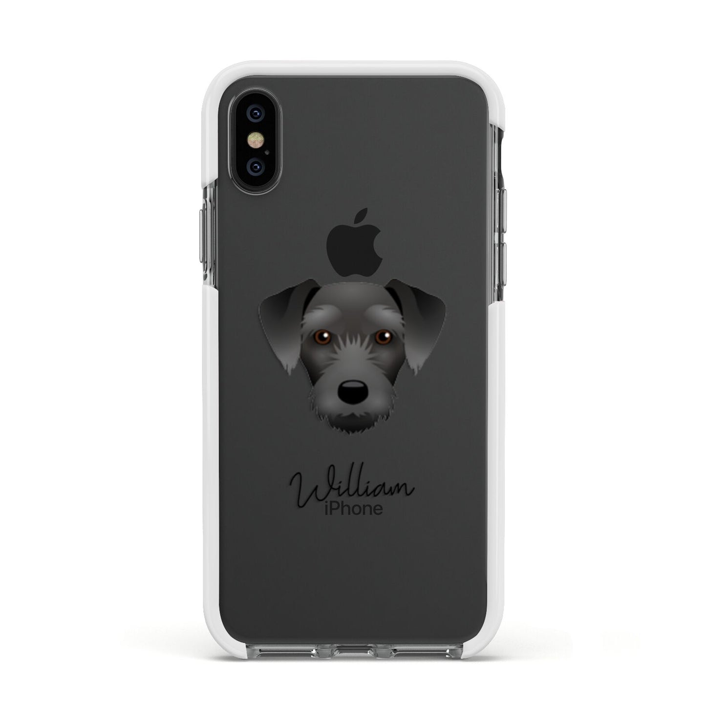 Miniature Schnoxie Personalised Apple iPhone Xs Impact Case White Edge on Black Phone