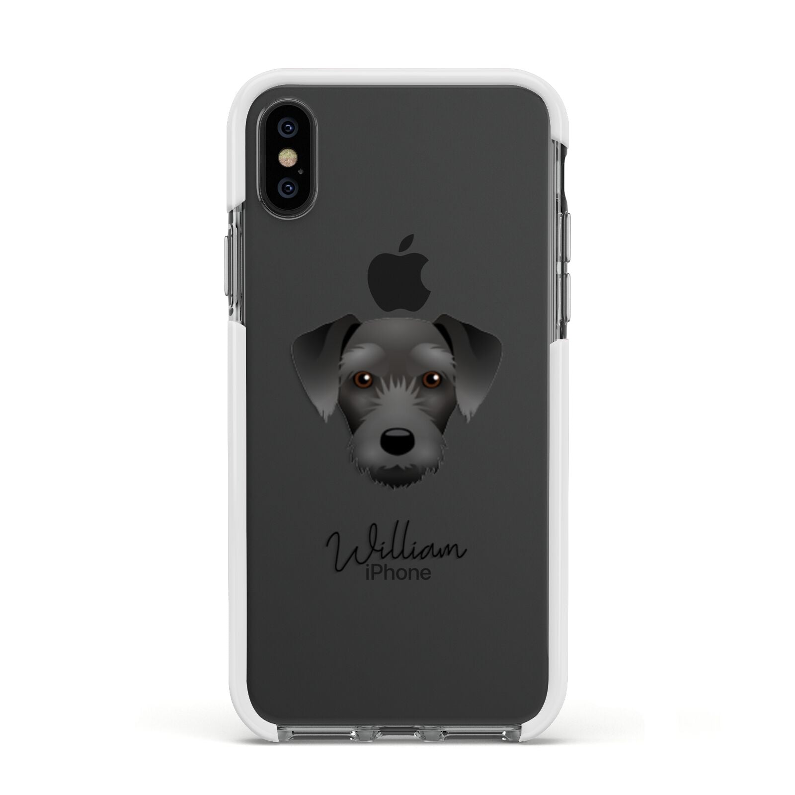 Miniature Schnoxie Personalised Apple iPhone Xs Impact Case White Edge on Black Phone