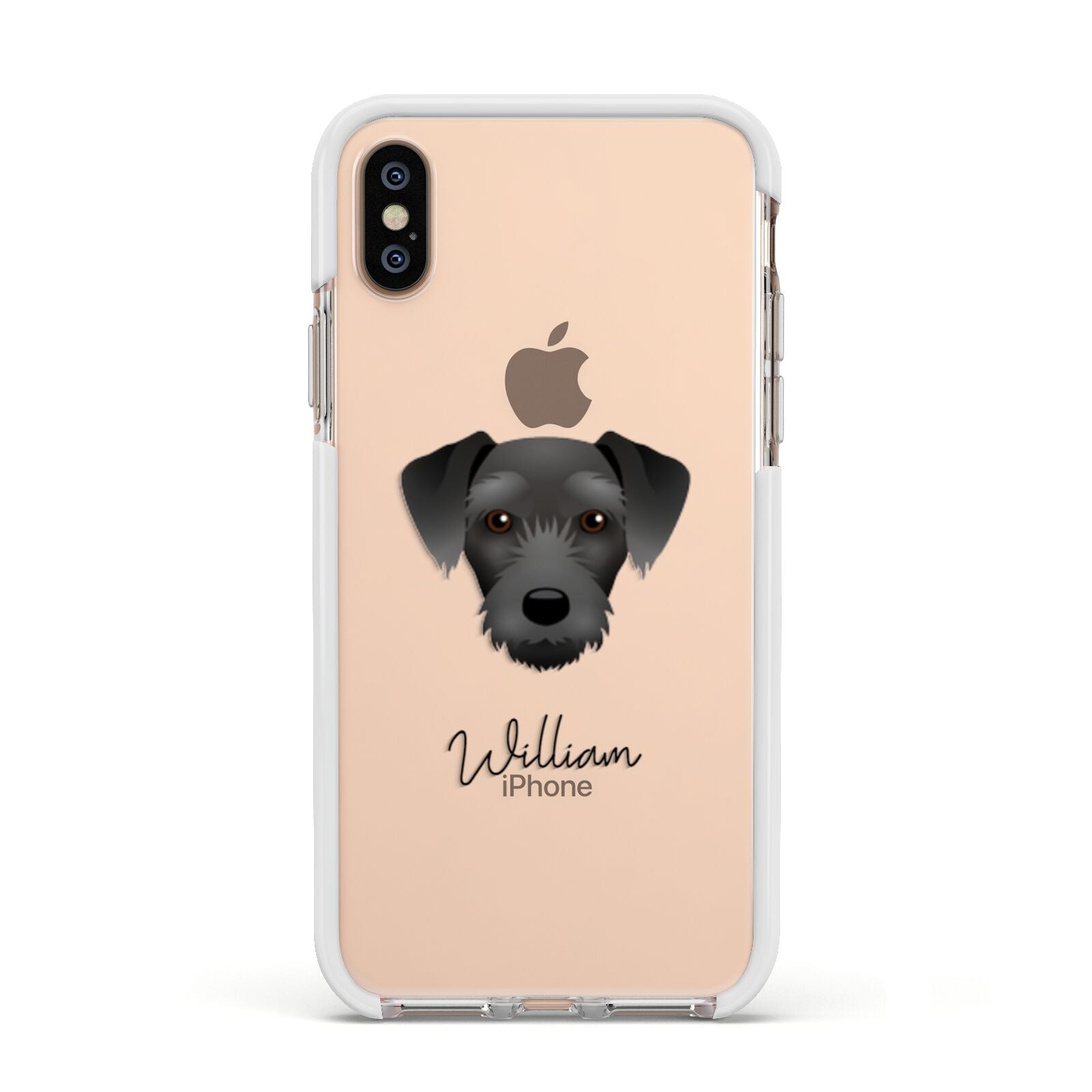 Miniature Schnoxie Personalised Apple iPhone Xs Impact Case White Edge on Gold Phone