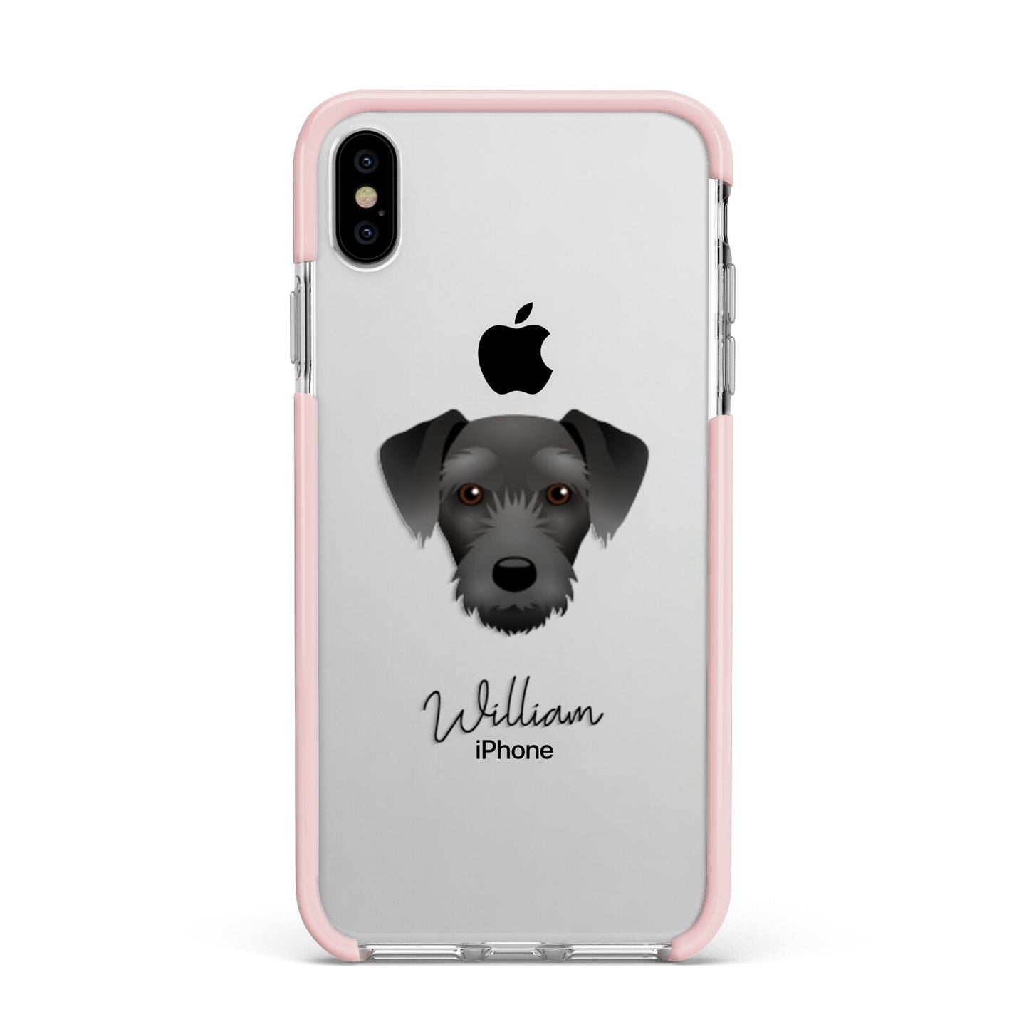 Miniature Schnoxie Personalised Apple iPhone Xs Max Impact Case Pink Edge on Silver Phone