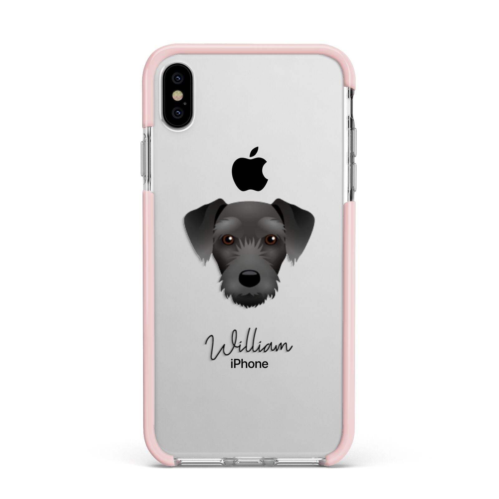 Miniature Schnoxie Personalised Apple iPhone Xs Max Impact Case Pink Edge on Silver Phone