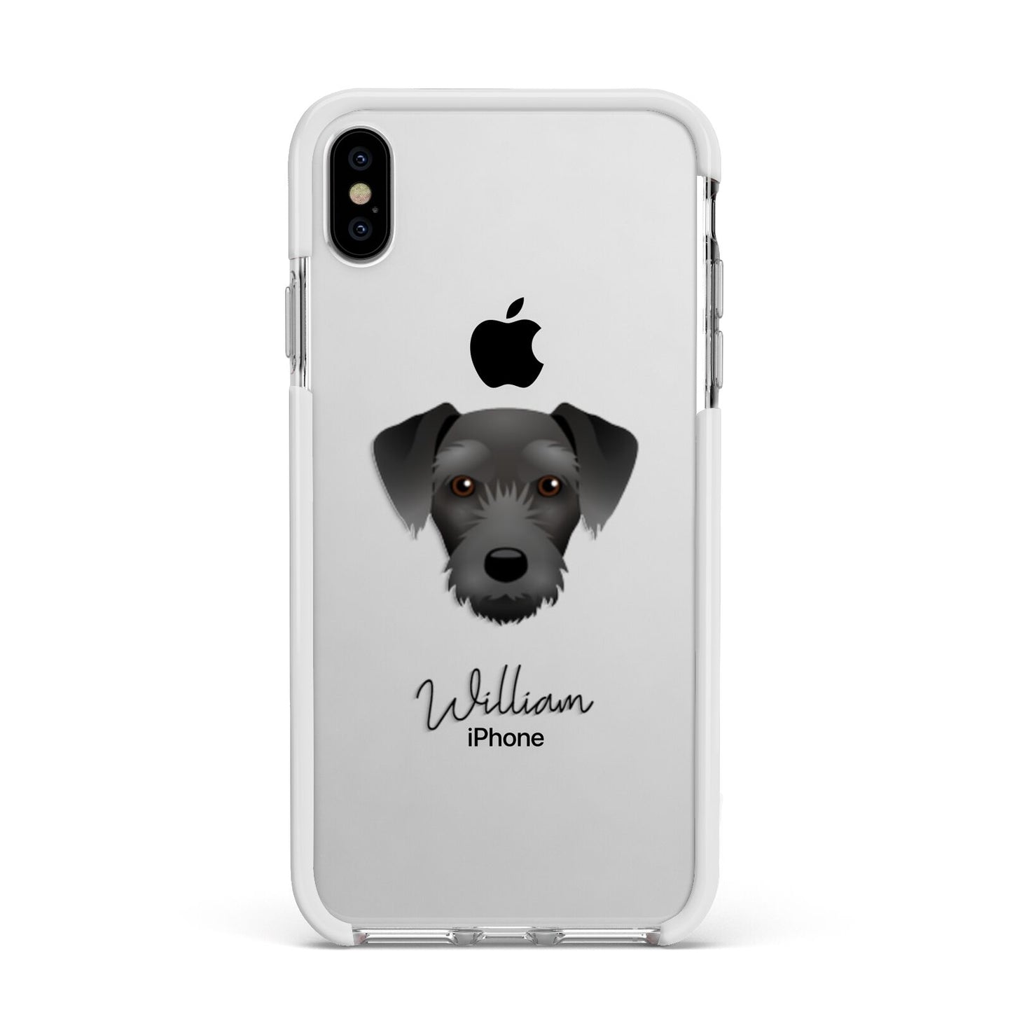 Miniature Schnoxie Personalised Apple iPhone Xs Max Impact Case White Edge on Silver Phone