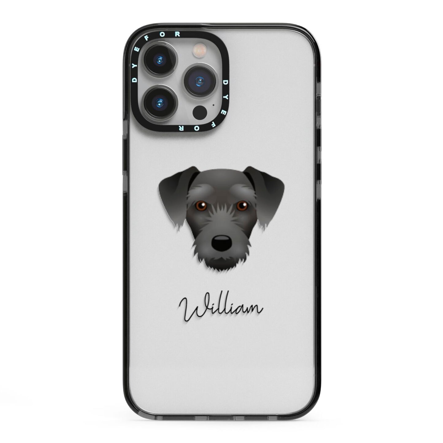 Miniature Schnoxie Personalised iPhone 13 Pro Max Black Impact Case on Silver phone