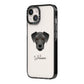 Miniature Schnoxie Personalised iPhone 14 Black Impact Case Side Angle on Silver phone