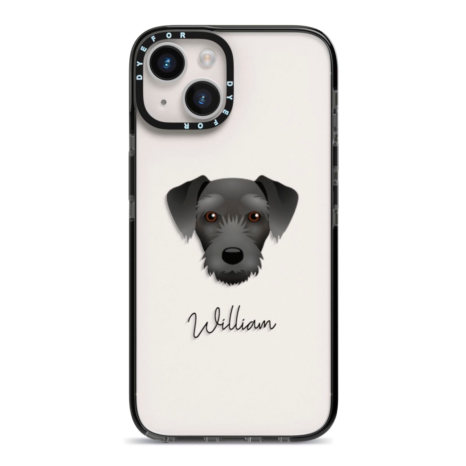 Miniature Schnoxie Personalised iPhone 14 Black Impact Case on Silver phone