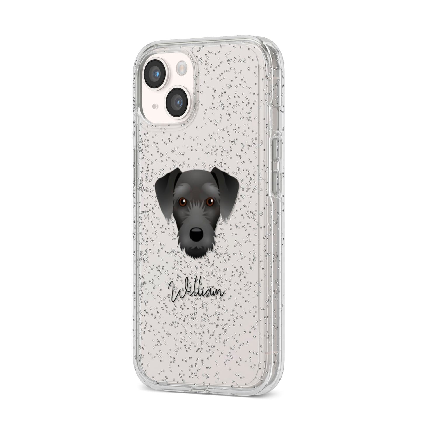 Miniature Schnoxie Personalised iPhone 14 Glitter Tough Case Starlight Angled Image