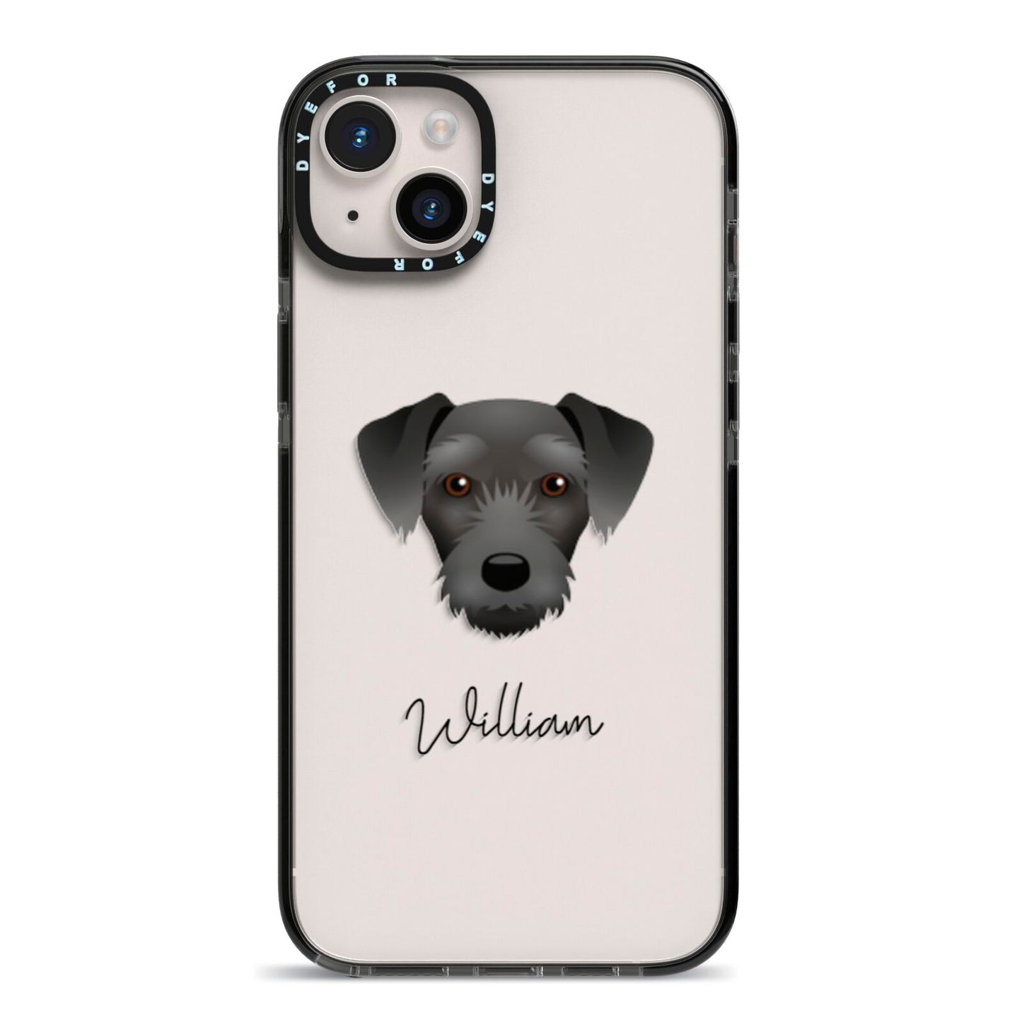 Miniature Schnoxie Personalised iPhone 14 Plus Black Impact Case on Silver phone
