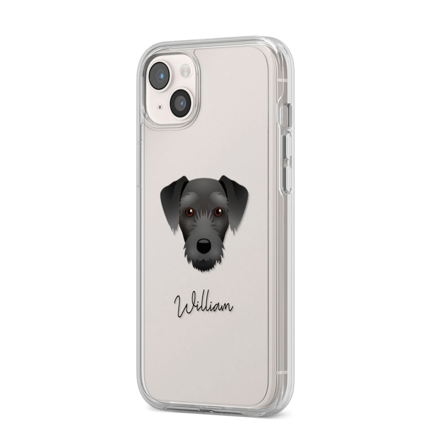 Miniature Schnoxie Personalised iPhone 14 Plus Clear Tough Case Starlight Angled Image